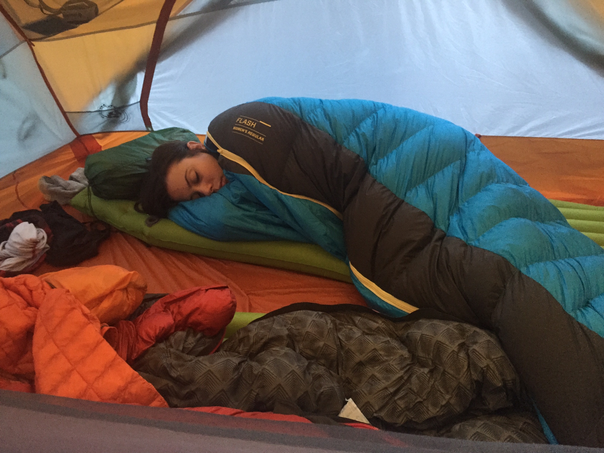 Katherine shows off her and Jason's palace: Big Agnes Copper Spur 3 person tent...for 2 people. &nbsp;So roomy - made Gus and my 1-person tents look like coffins inside. They were coffins. Cozy coffins.&nbsp;