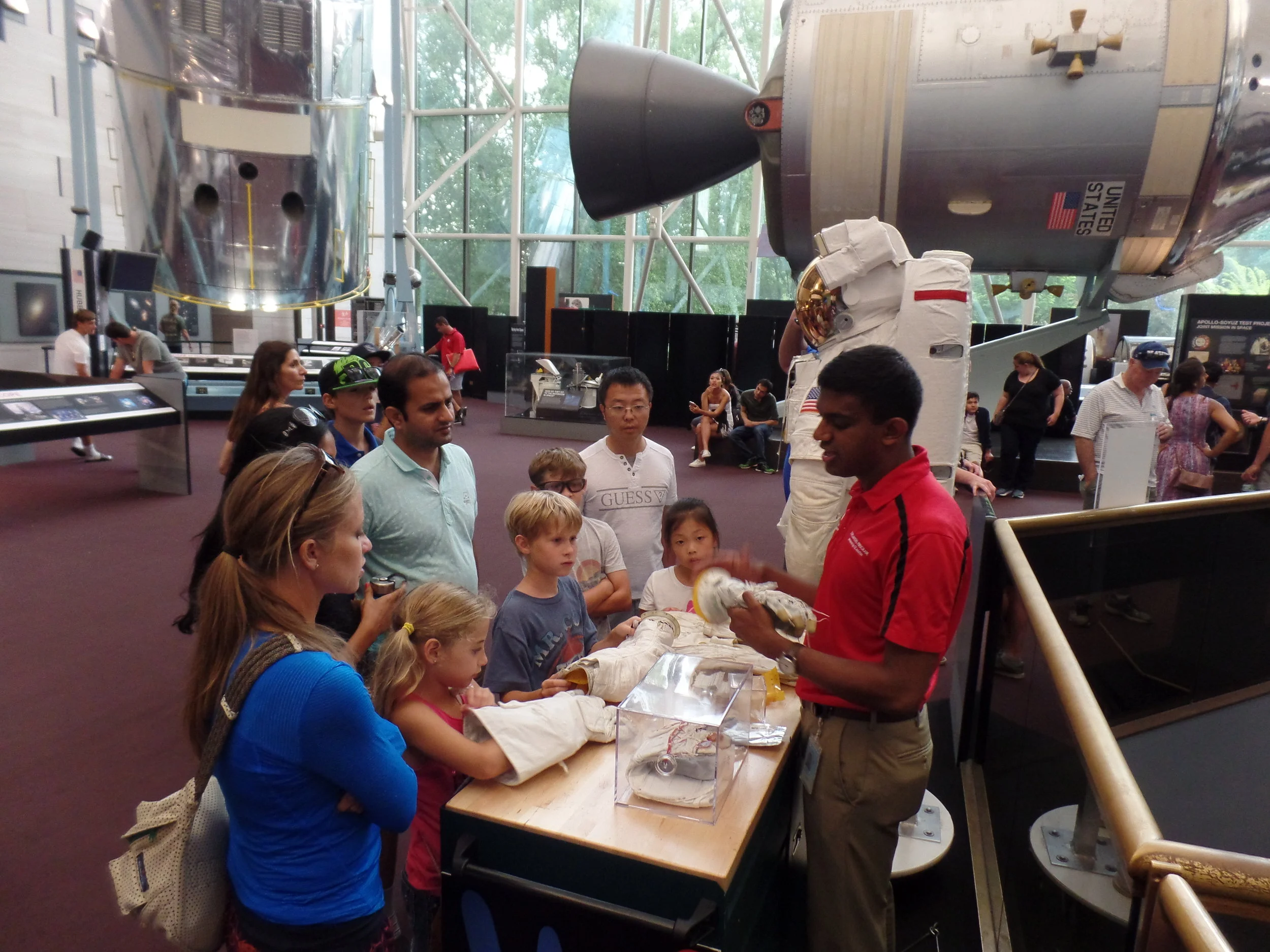We got to learn about a real space suit glove. I asked how the astronauts went to the bathroom when they were wearing the space suit. (Everybody was thinking it!) We were showed the diaper-type undies they wear during space walks. I tried to get some for the long-distance travel, but for some reason they wouldn't sell them to me.