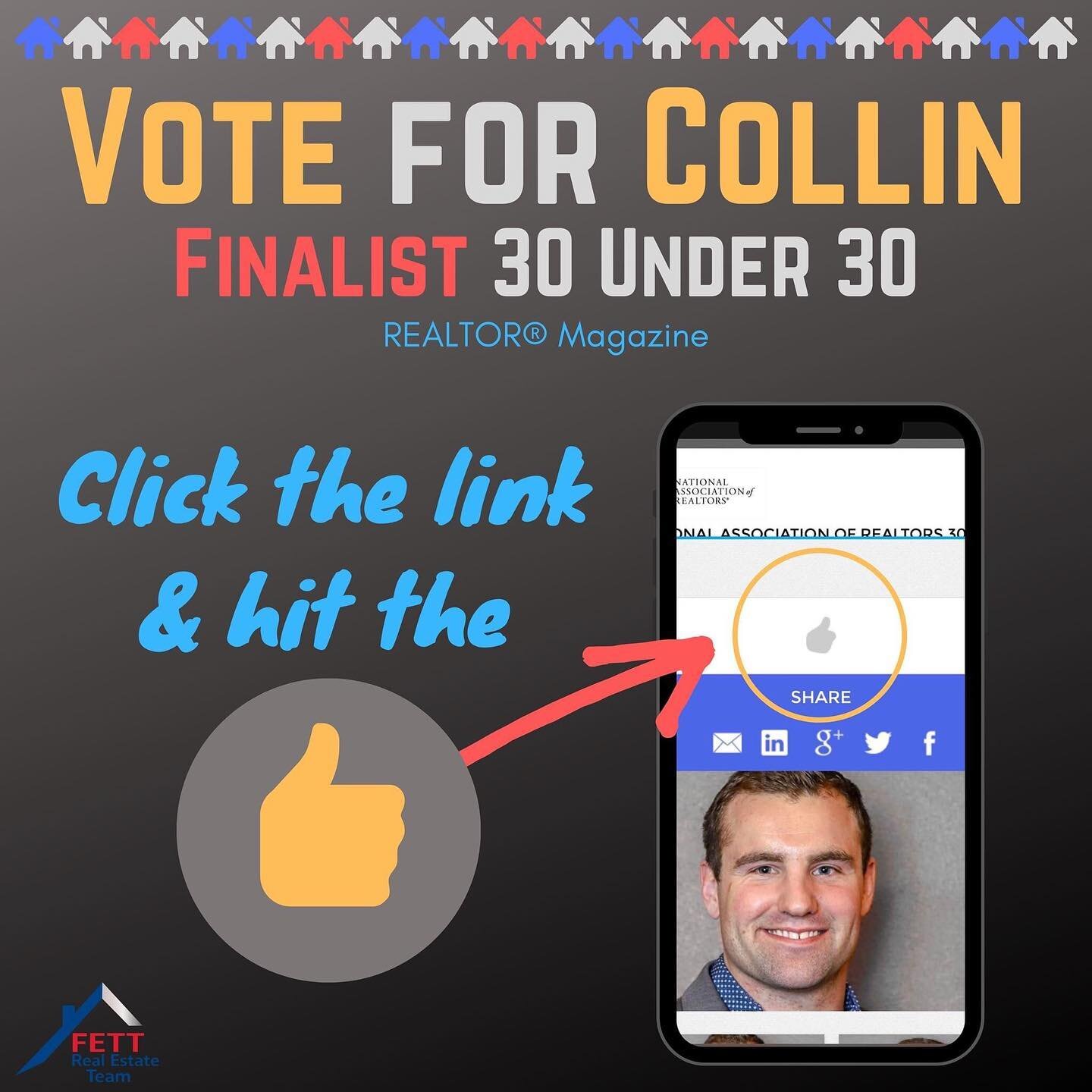 👋YOU CAN VOTE AGAIN! 👉 LINK IN BIO!

➡️ Click the link and hit the 👍!

You can help Collin get the recognition he deserves! @realtormag @remax_realestatecenter 

#TheFettWay #30Under30 #realtormagazine