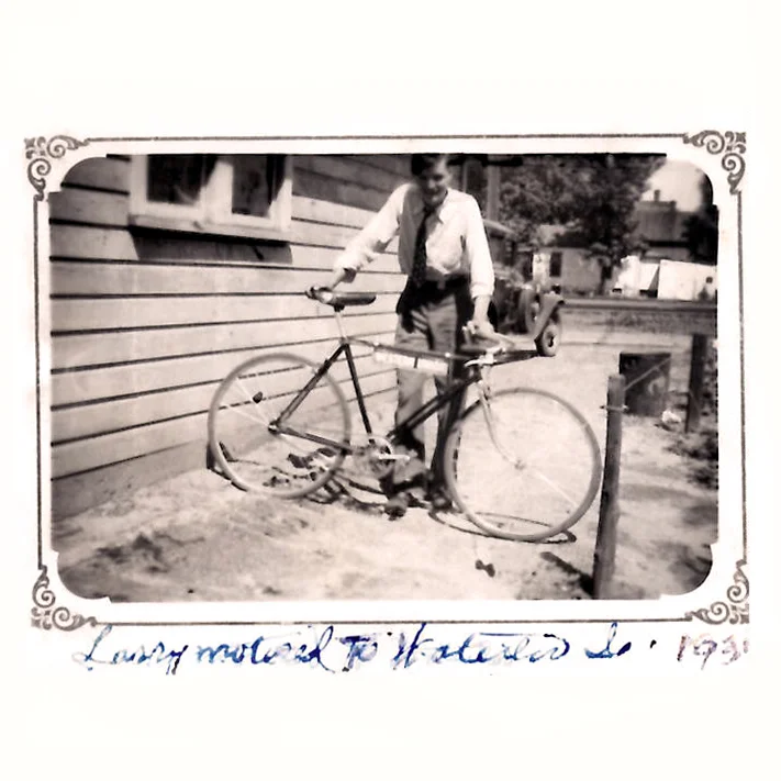 Larry Humpal, circa 1937, working for Western Union as a bicycle messenger in Iowa.