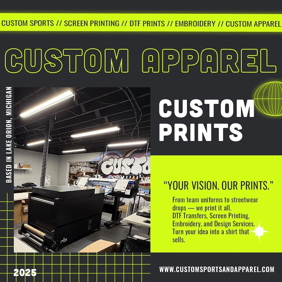 Need custom shirts for your team, business, or event?
We print it all — fast, local, and high-quality.
👉 DM us or stop in to order today!
#CustomSportsAndApparel #DTFPrinting #CustomShirts #ScreenPrinting #Embroidery #LocalBusiness #LakeOrion