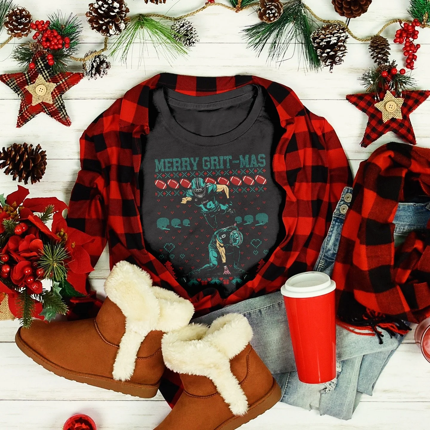 Lions fans, this one&rsquo;s for you 👊🎅
Celebrate the holidays and Detroit grit with our Merry Grit-Mas shirt &mdash; the perfect game-day fit for the season.

🦁 Printed local. Built tough. Made for fans.

🎁 Order now or get your own custom desig