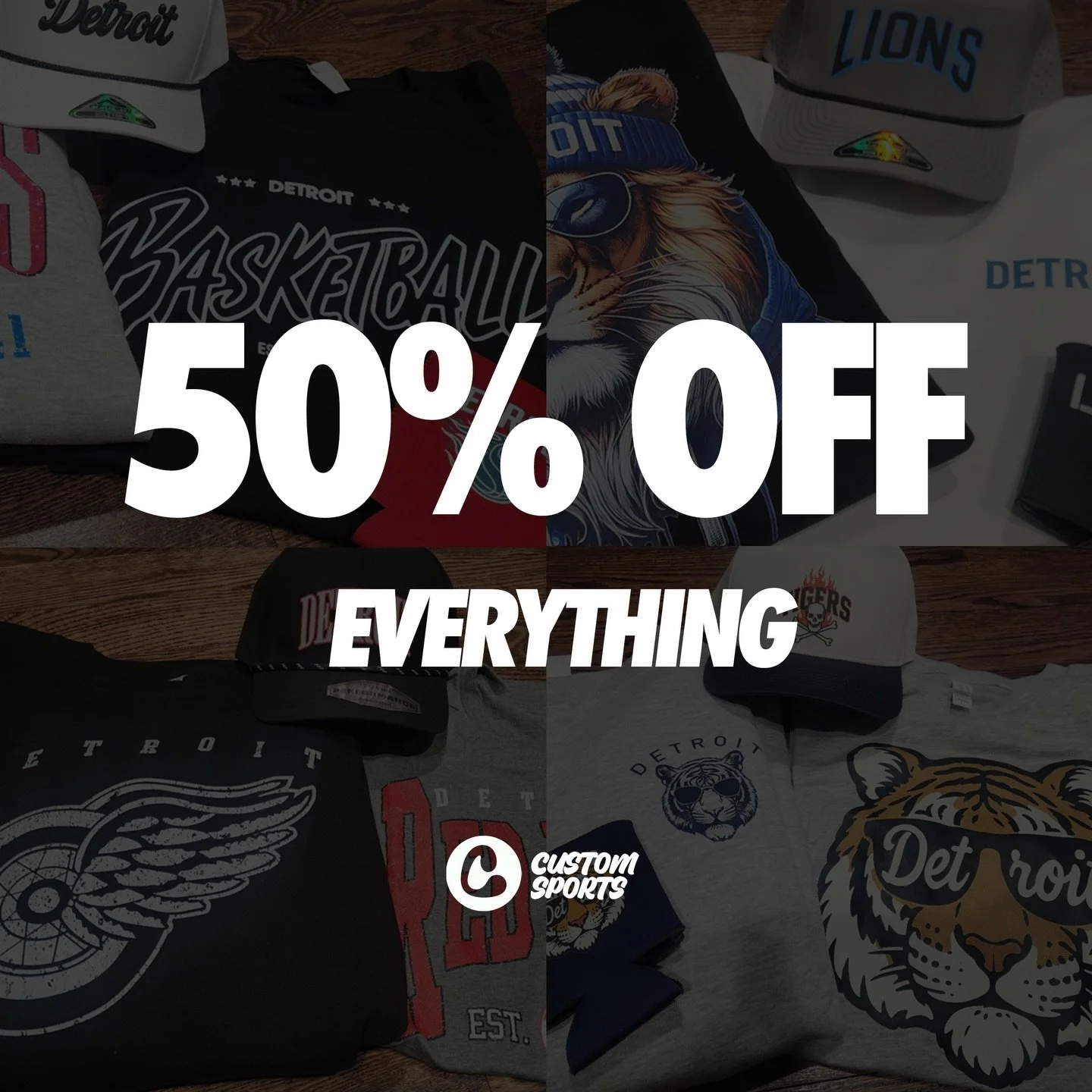 🎄 AFTER-CHRISTMAS SALE 🎄
50% OFF EVERYTHING
📍 IN-STORE ONLY

Tees, hoodies, hats &amp; more &mdash; all half off.
Limited quantities. When it&rsquo;s gone, it&rsquo;s gone.

📍 Custom Sports &amp; Apparel
📲 Message us or visit customsportsandappa