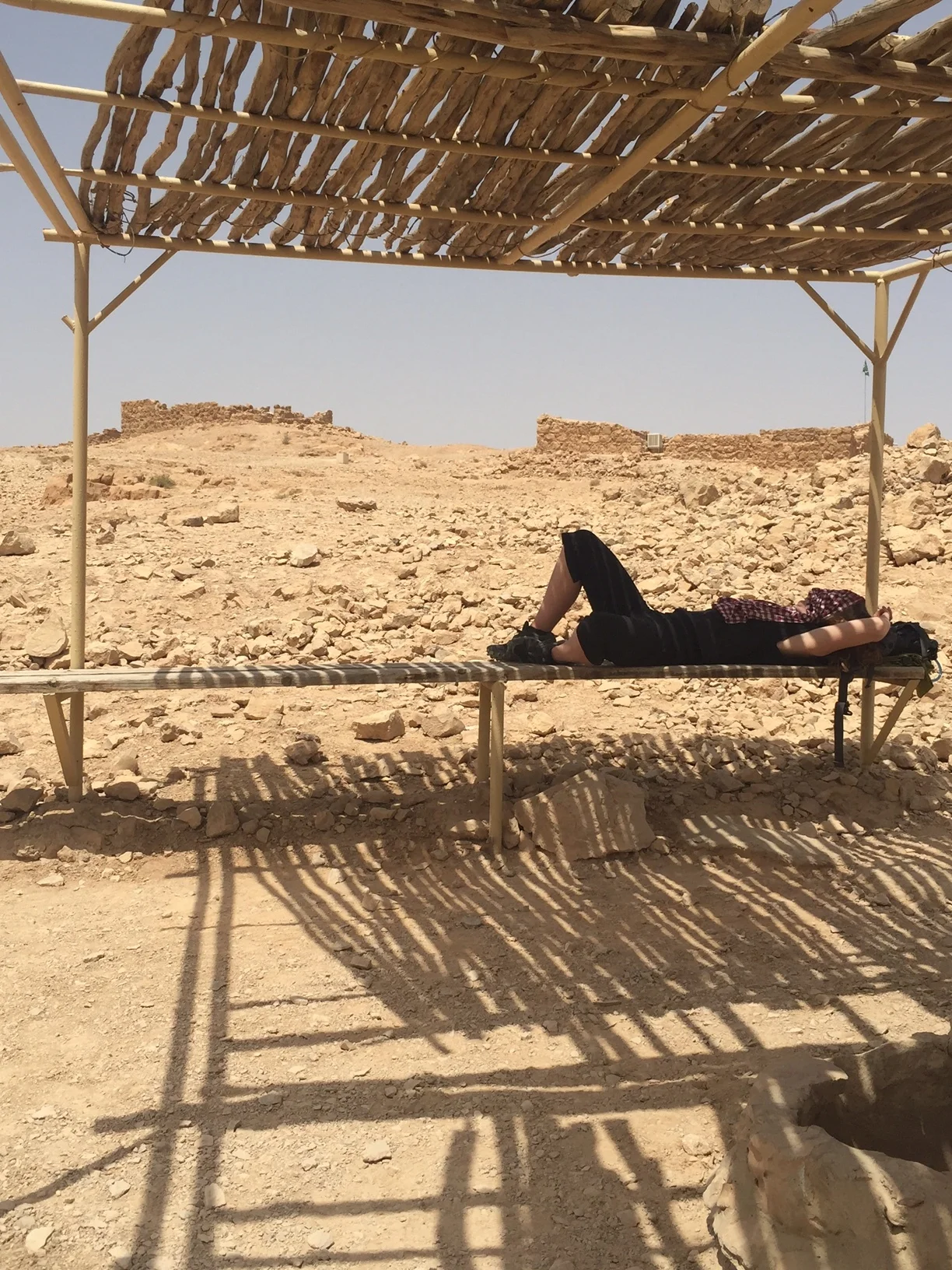 Jill taking a break at Masada, Israel