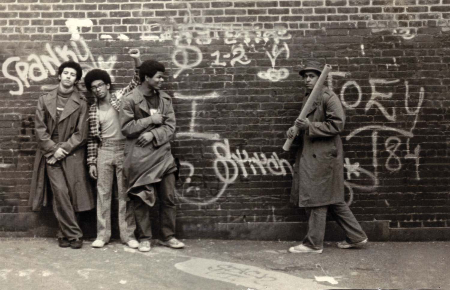 SNAKE 1, STATIC 5, FLASH 191, and STITCH 1 at the P.S. 189 school yard in Washington Heights,  New York. Circa 1973.