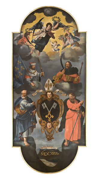 Stift Melk - Mineralienzimmer Hl.petrus und hl.paulus mit ansicht des stifts melk um 1643 - zustand nach restaurierung 2007