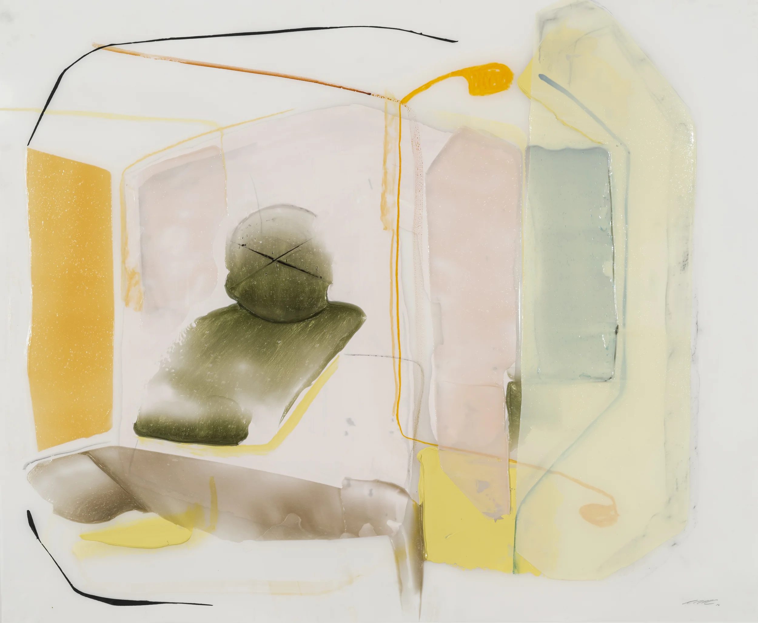 Attente, 2016, acrylique et crayons sur Mylar, 35'' x 42''