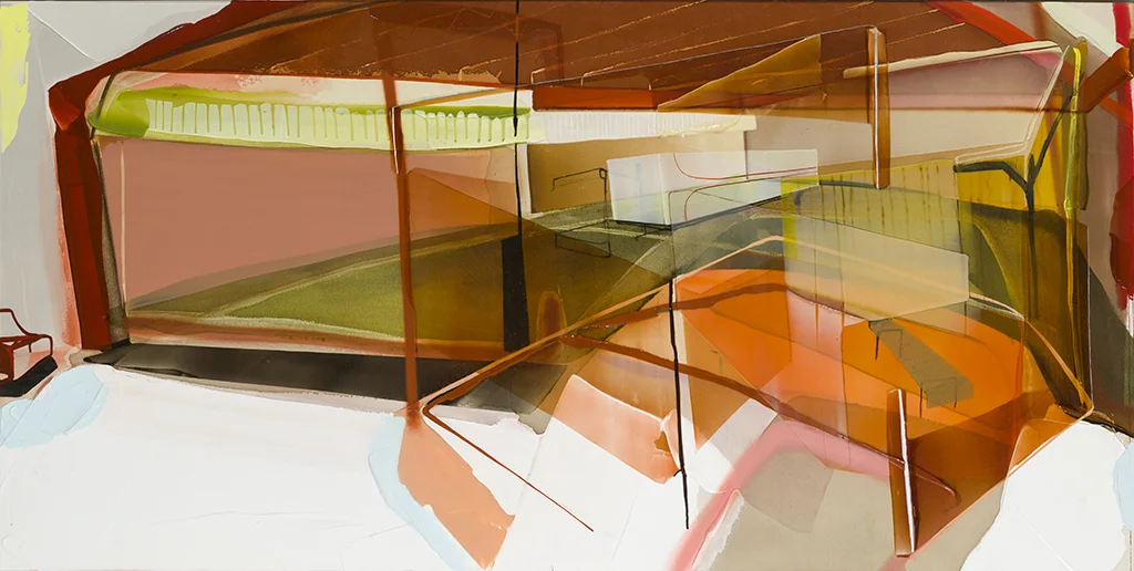 Reception 2017, acrylique et aérosol sur toile 47” x 84”