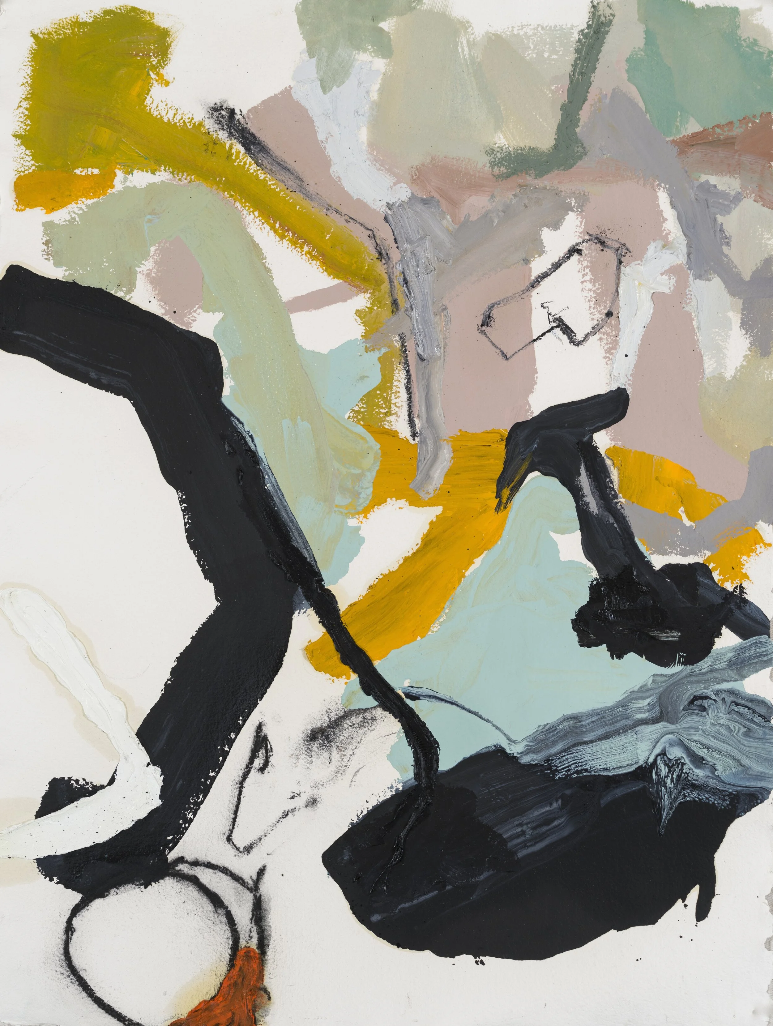 Tremplin, 2020, huile et fusain sur papier St-Armand, 40’’ x 30’’
