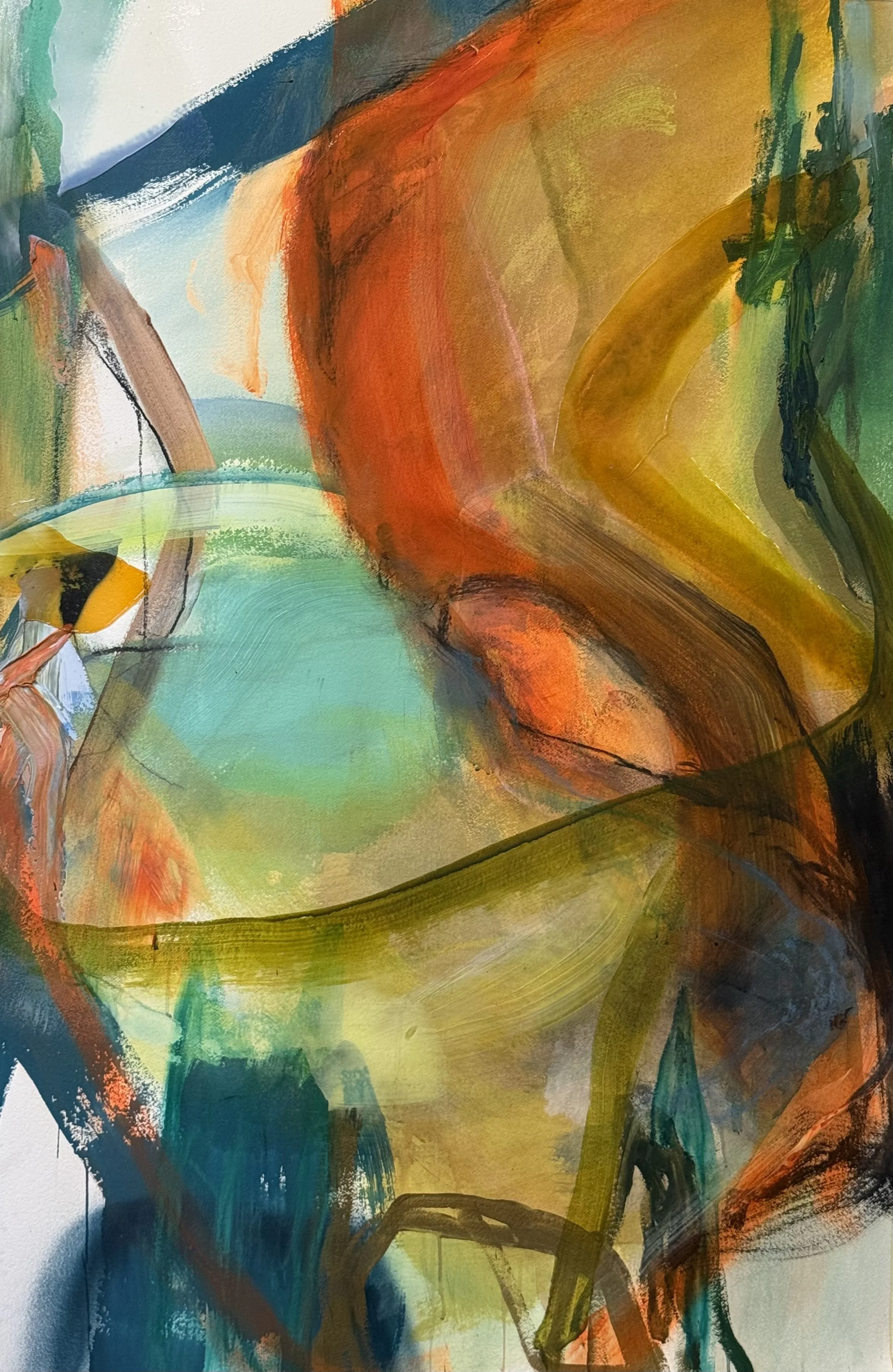   Replis,  2025, huile, acrylique et aérosol sur papier d’Arches, 60’’ x 36’’ 