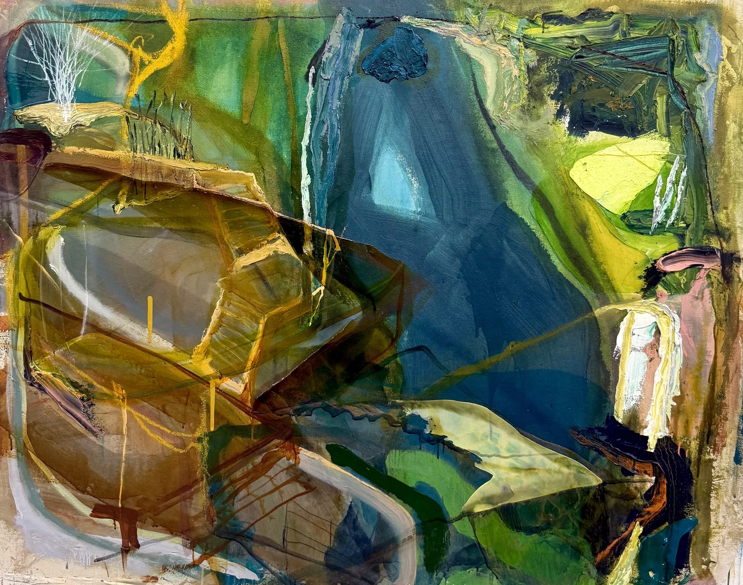   Palliers,  2026, huile, acrylique et aérosol, 48’’ x 60’’ 