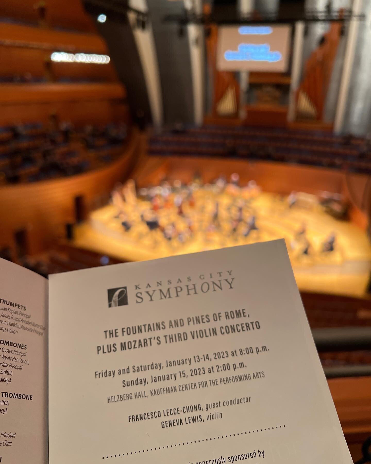 Excited to hear the KC Symphony lead by Francesco Lecce-Chong! Long time no see! #orchestra #classical #music  #symphony  #respighi #pines #mozart #violin #concerto #conductor #musician #inspire #transform #midwest #kansascity #baton #travel #hall #l