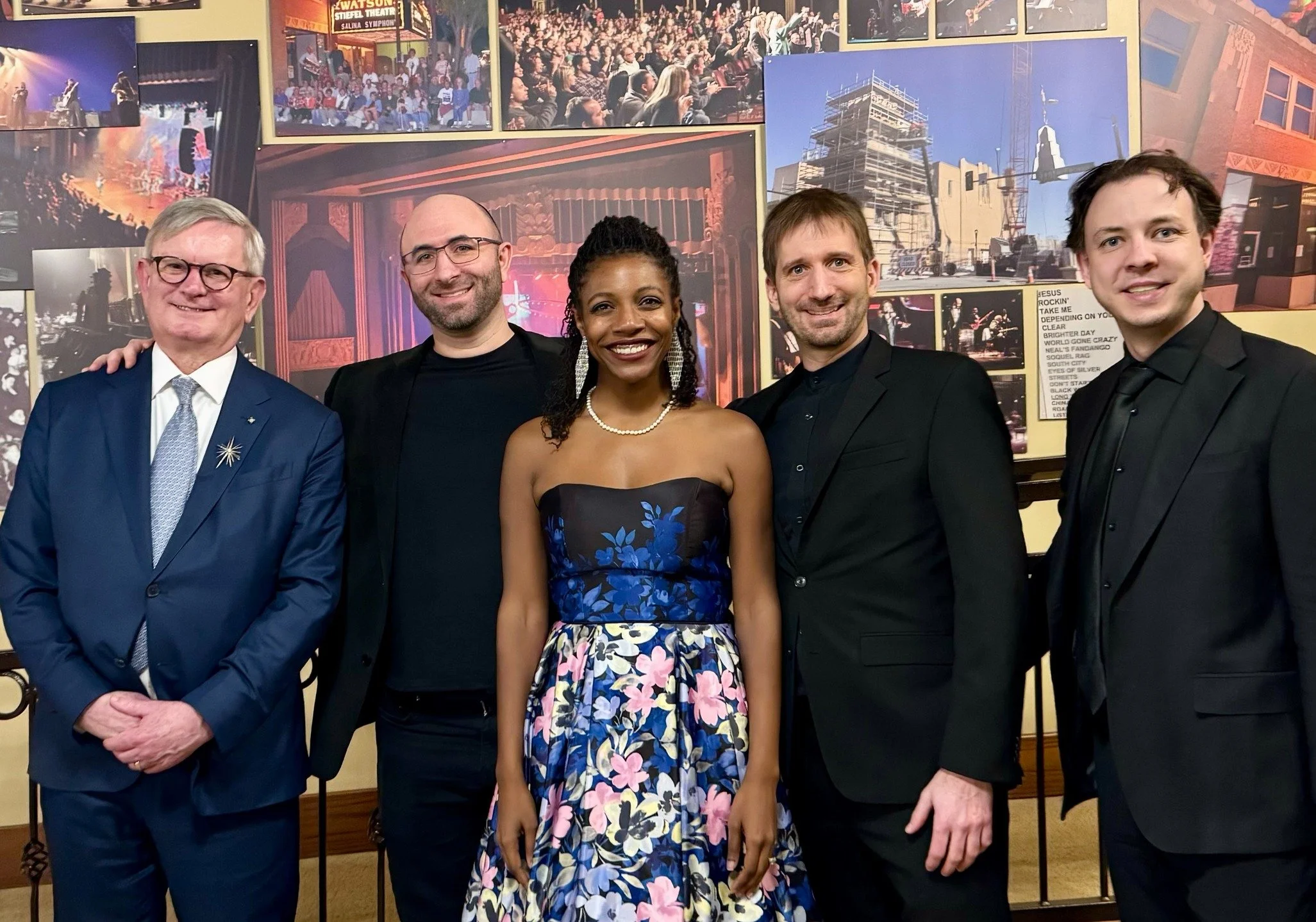 Post concert with composers Alan Fletcher, Michael Schachter, Jeremy Crosmer (who also delighted on cello), and incredible singer Samantha Rose Williams. #livemusic #livingcomposers #havebaton #conductorlife #salinasymphony #orchestra #classicalmusic