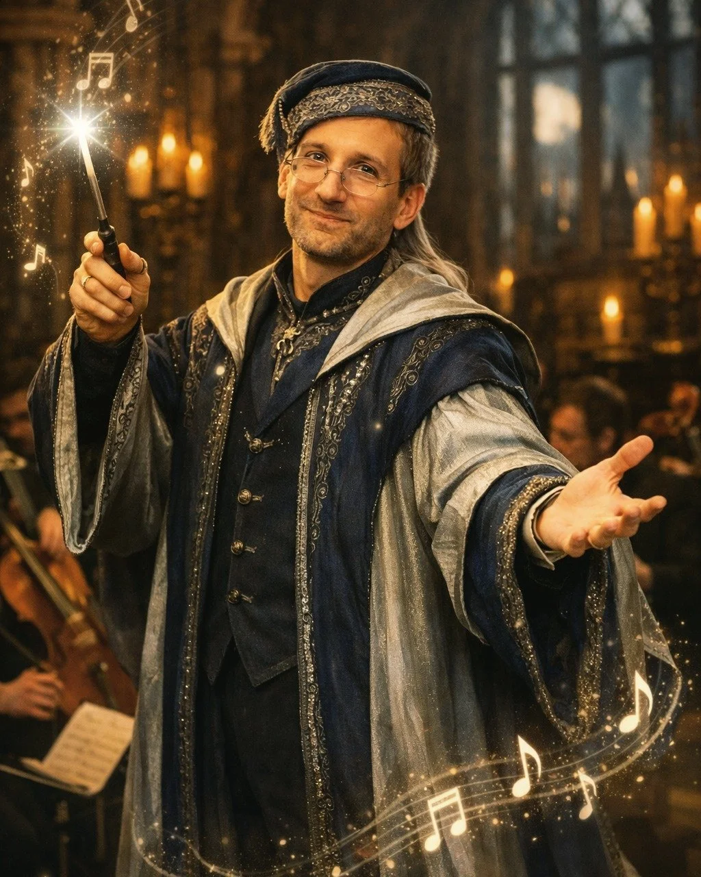 Some more AI magic :-) In Search of Magic: The Music of Harry Potter tomorrow @ 4 and 7:30 @orchestraindiana #munciesymphony #muncie #indiana #livemusic #inspire #orchestra #symphony #conductor #johnwilliams #filmmusic