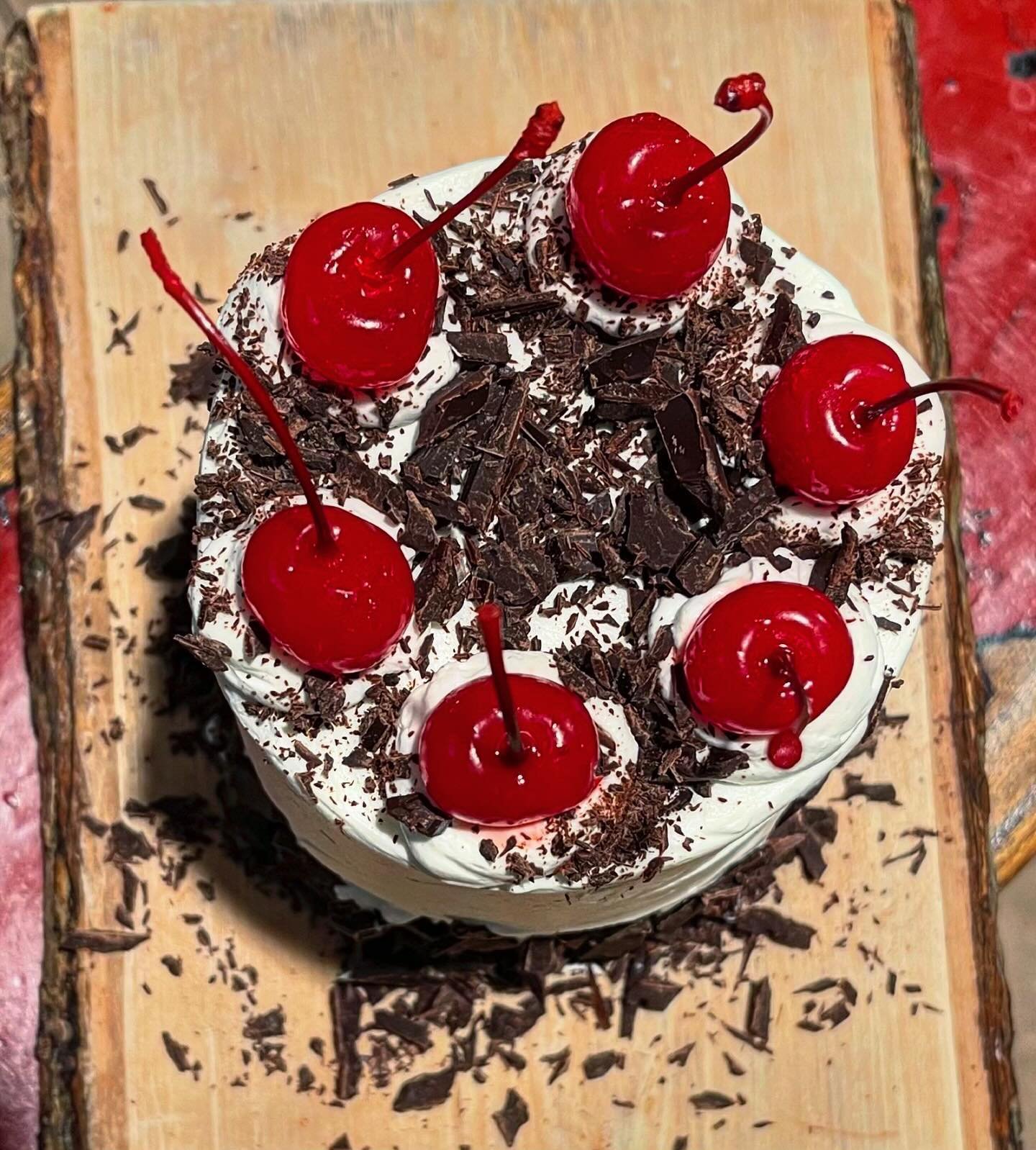 Black Forest Cake! One of the first cakes I learned how to make. This was a must for our high school Oktoberfest&hellip;resulting in Kirschwasser being some of the first alcohol I tried as well 🤣 #veganblackforestcake #kirschwasser #vegancake