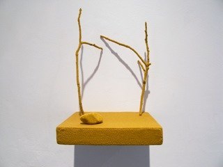 Esther Traugot Untitled(Shelf), 2010 wood shelf, two twigs, small rock, hand-dyed cotton thread 7.5 x 5 x 5 inches