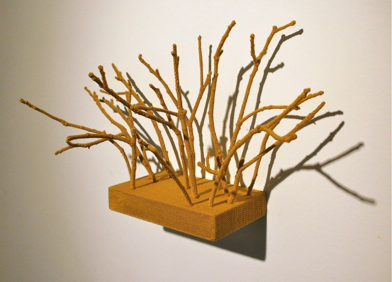 Esther Traugot Back Yard, 2010 Hand-dyed cotton thread, wood, sticks 6.75 x 13 x 5 inches