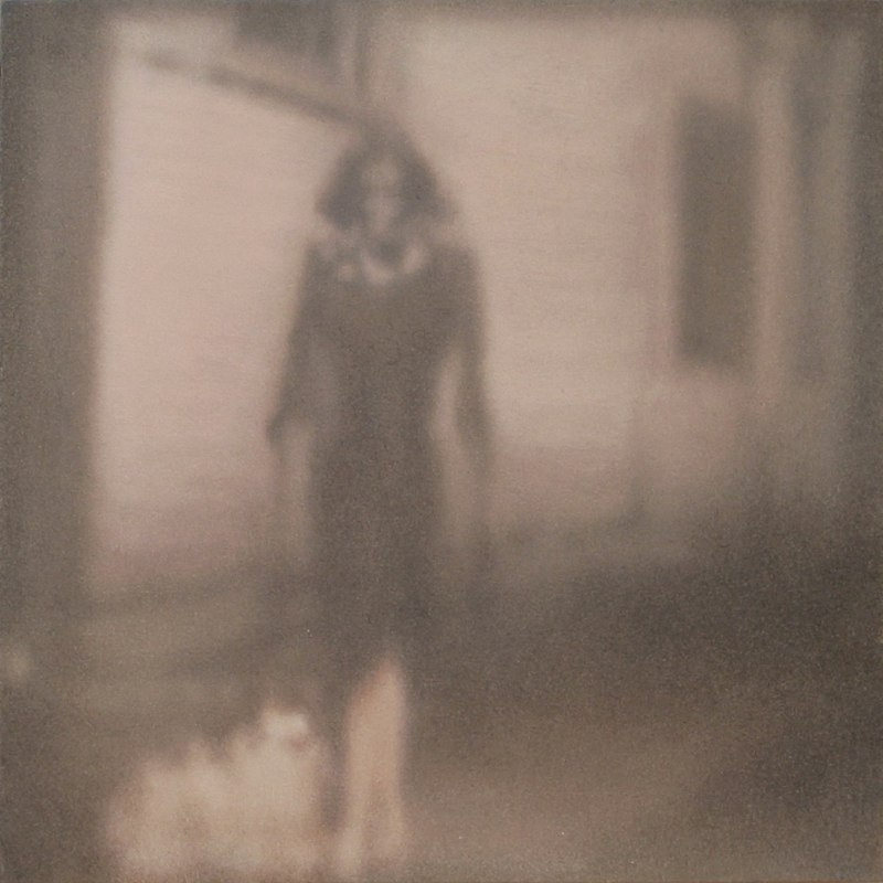 Holly Williams Lady with Dog, oil on panel 15 x 15 x 2 inches