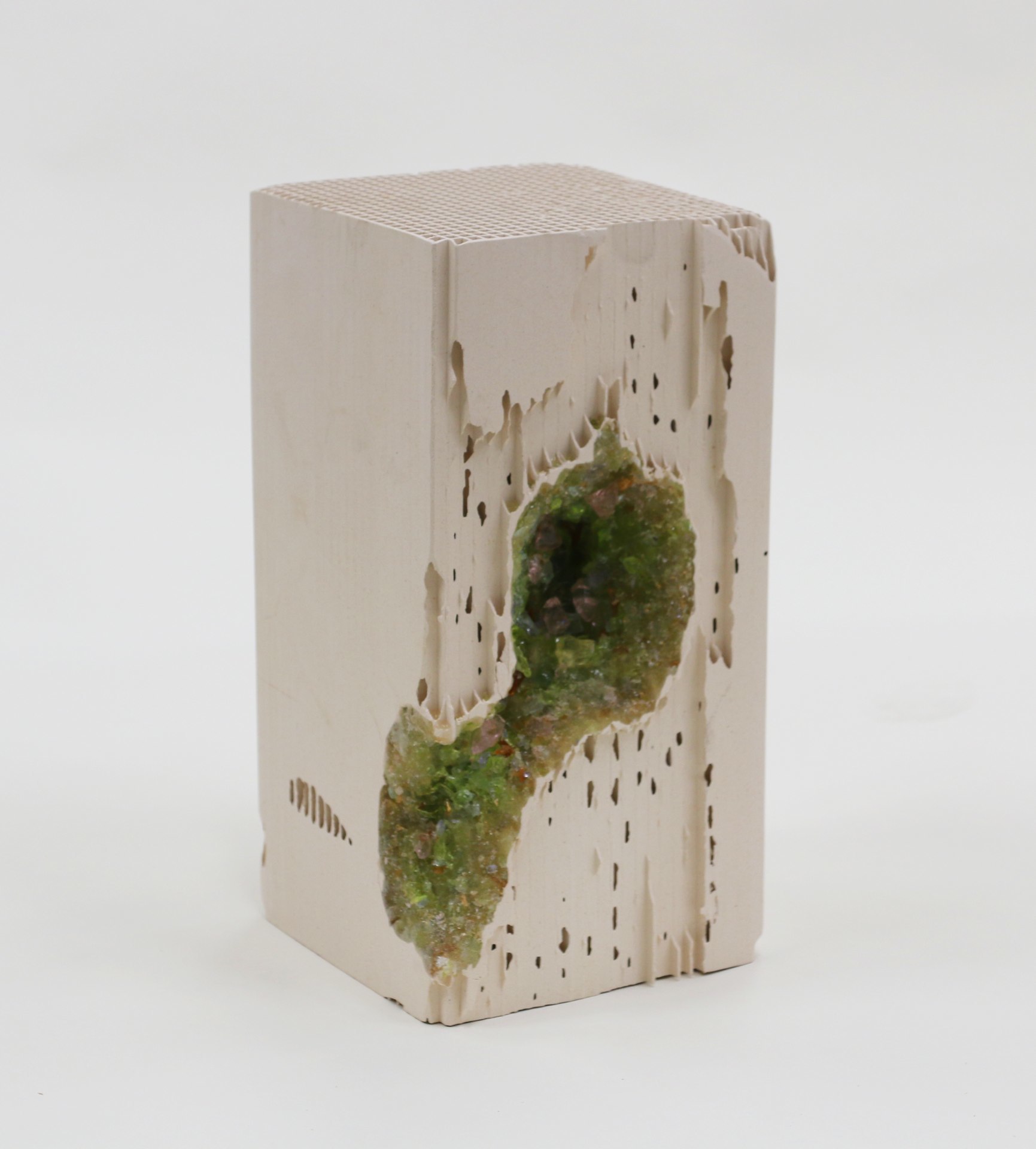 Green Vug, 2014, lead crystal embedded in engineered ceramic block, 12 x 6 x 6 inches
