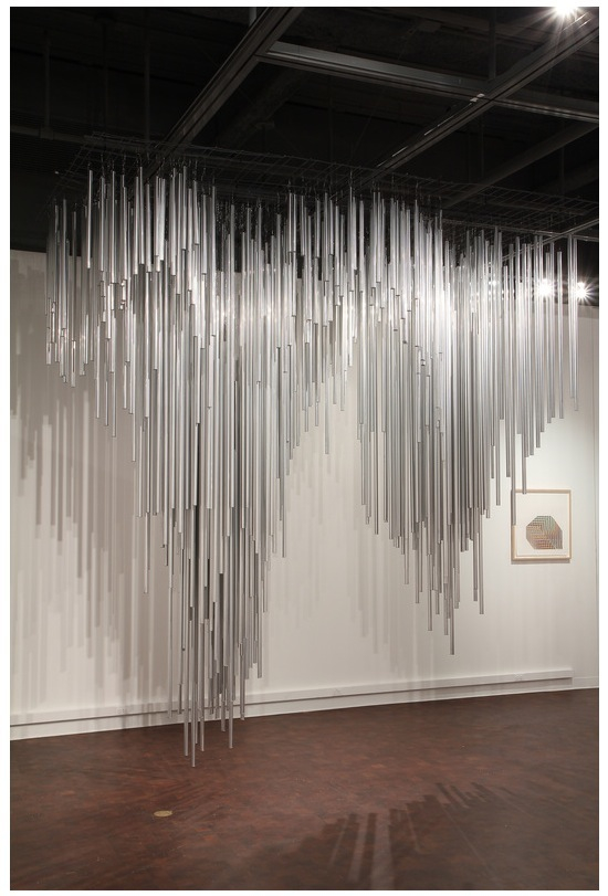 Axis Mundi, 2011, aluminum shower rod tubes, 10 x 9 x 6 feet