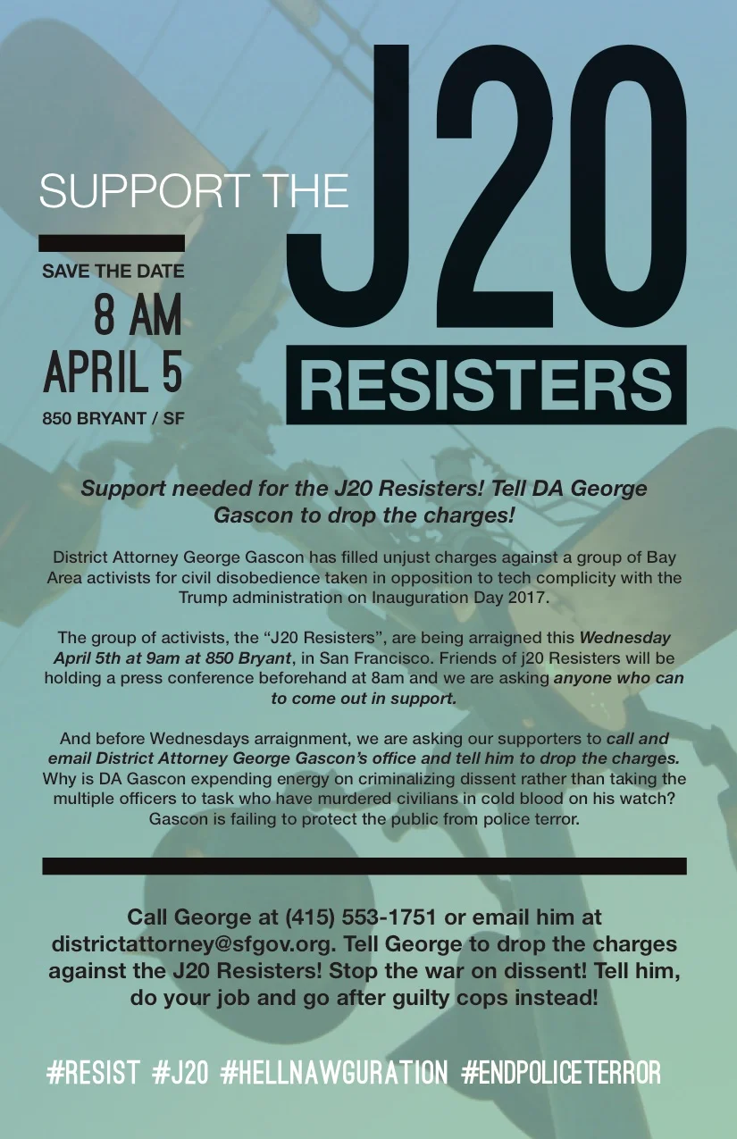 Support Needed for the J20 Resisters! Tell George to Drop the Charges!