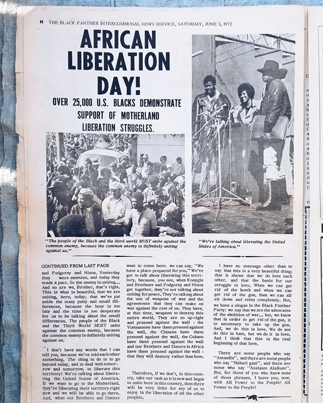 African Liberation Day Black Panther Party Newspaper, 1972

We have close to 100 of these in our collection and have purchased just about all of them from an ex-Panther/elder in our network of collectors. The Black Panther Intercommunal Newspaper beg