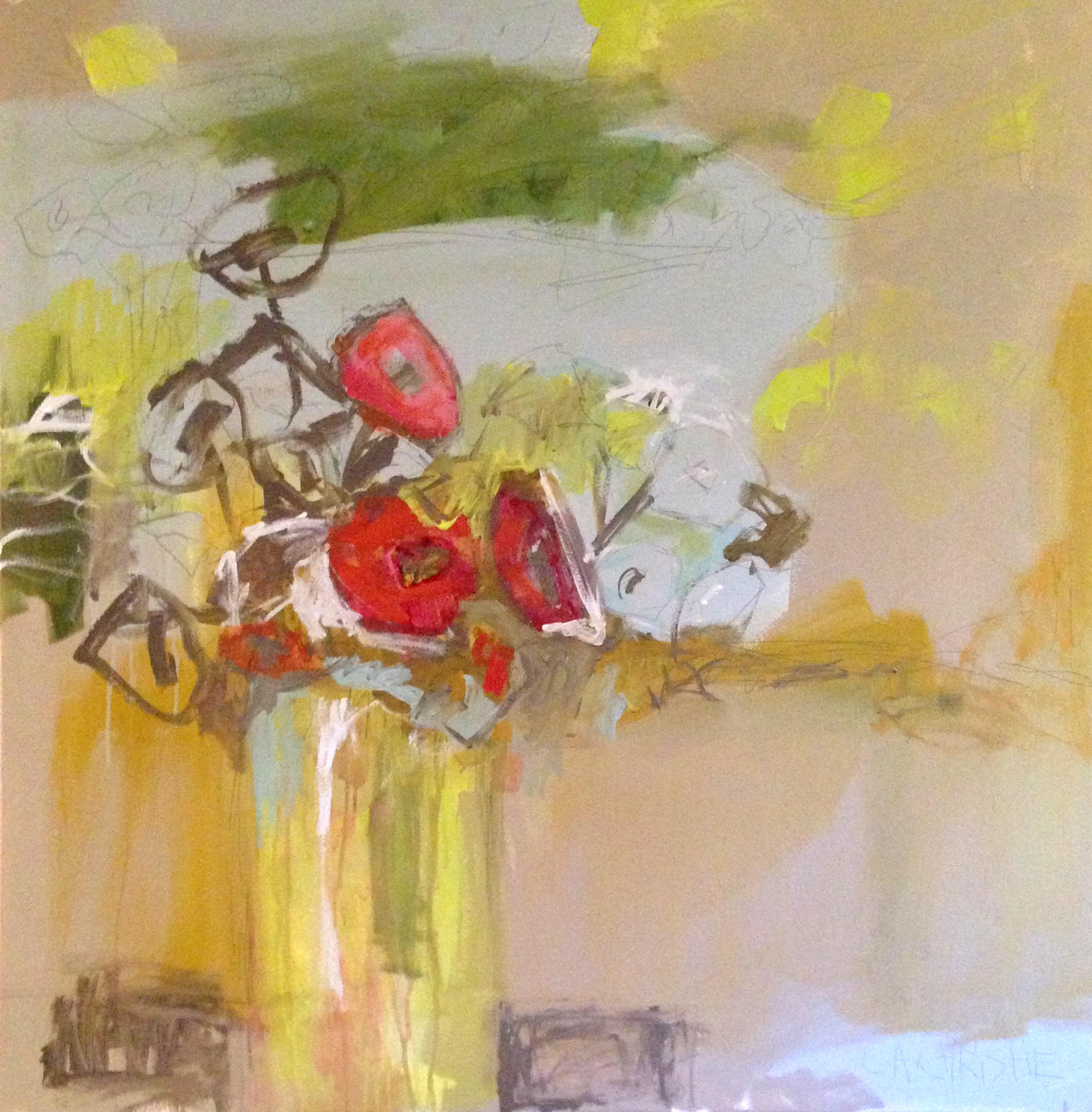  Poppies in Citron, 36x36  SOLD 