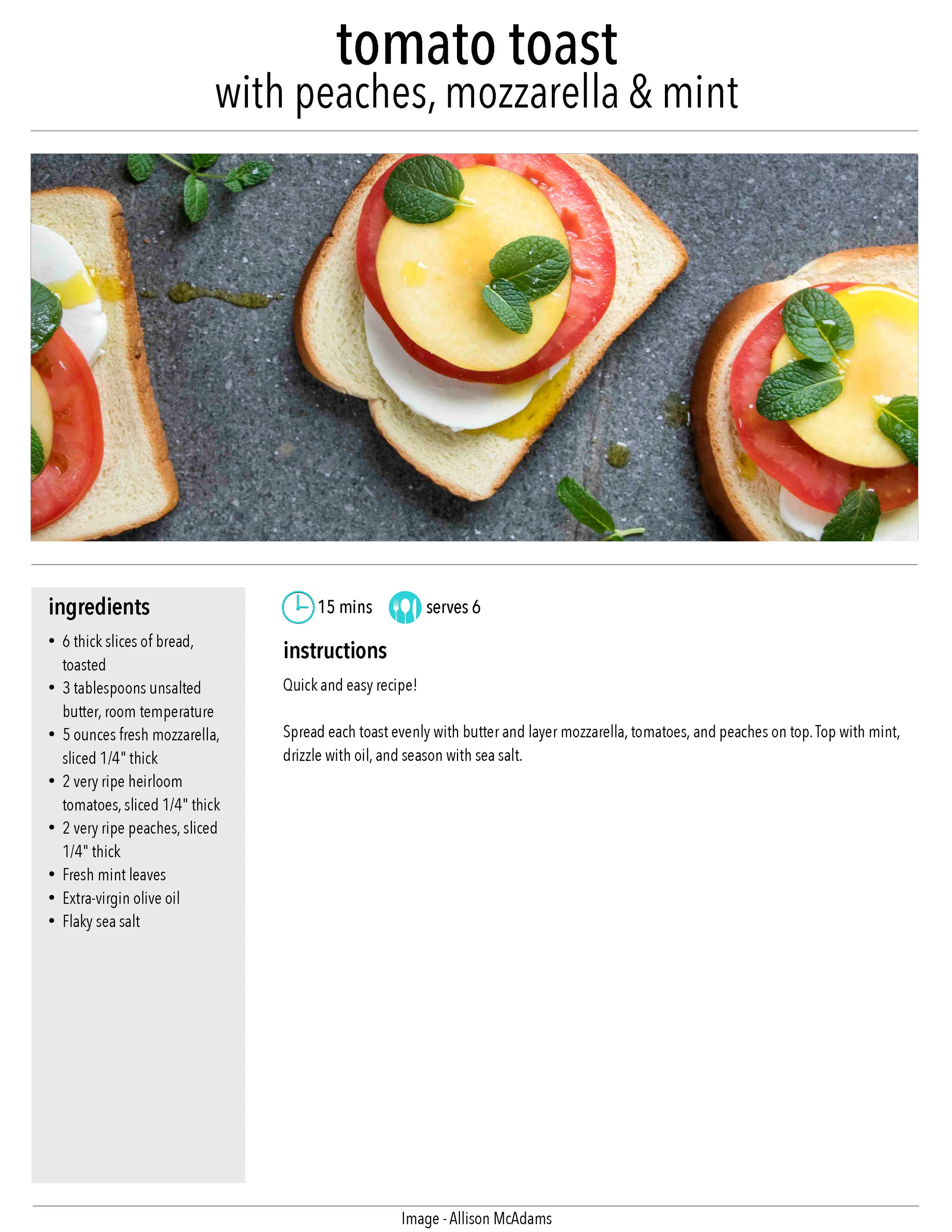 Tomato Toast with Peaches, Mozzarella & Mint