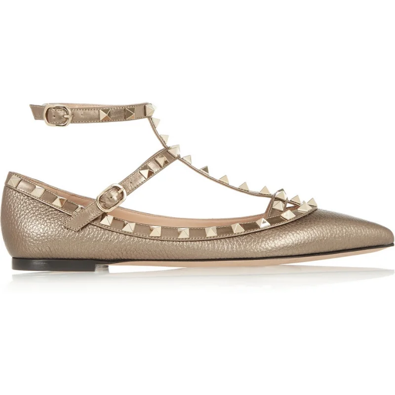 VALENTINO - Rockstud Metallic Textured-Leather Point-Toe Flats