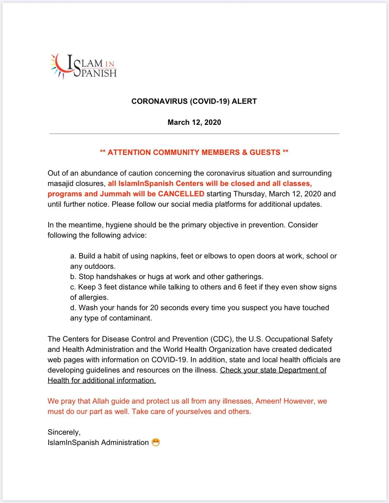 ** ATTENTION COMMUNITY MEMBERS &amp; GUESTS **