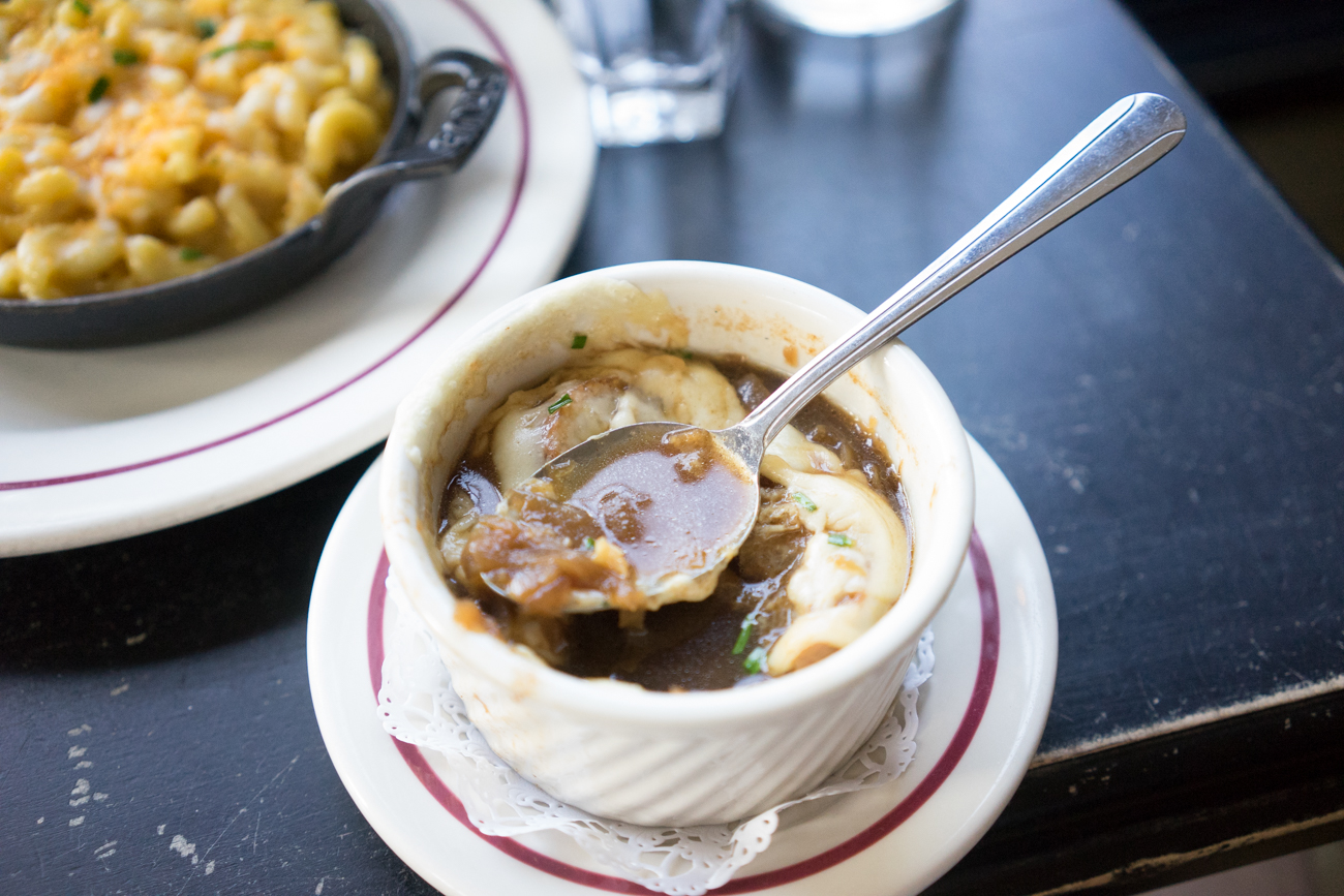the onions were rich and flavorful while the cheese was light and crispy complimenting the soup base