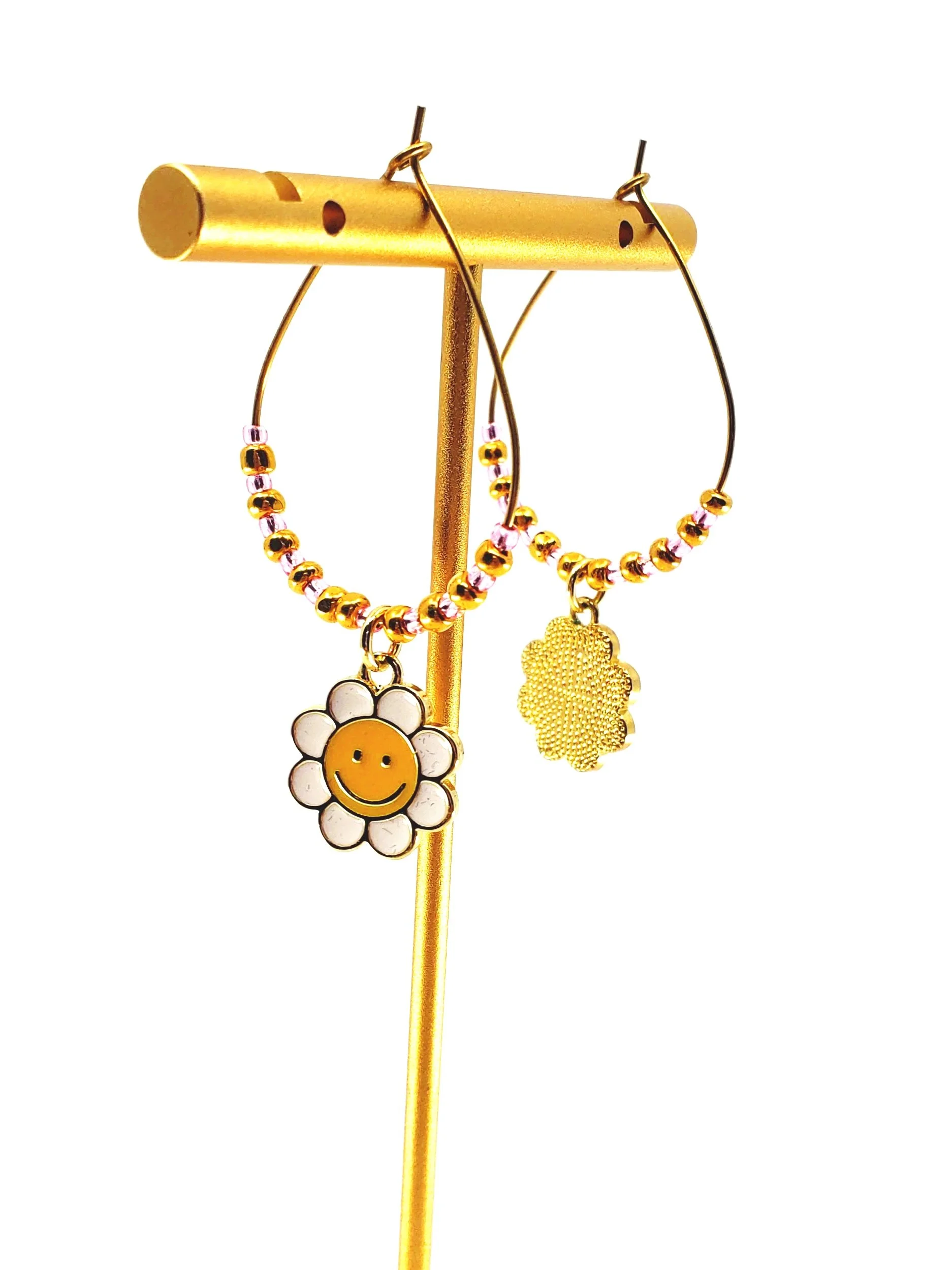 Happy Daze: Seed Bead & Smile Flower Hoops