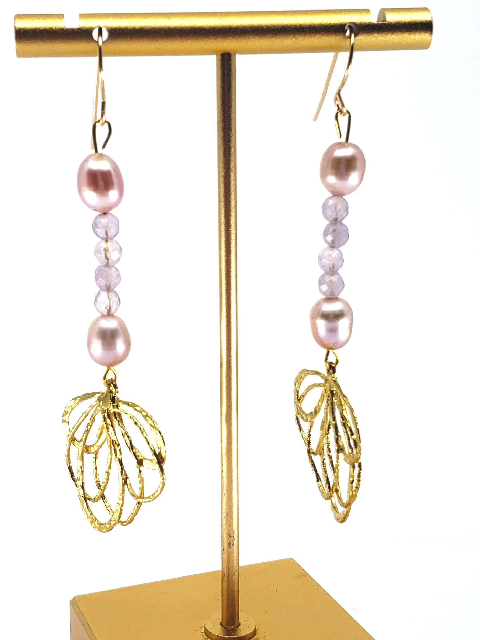 The Amethyst Aura: Pearl & Hammered Gold Petal Drops