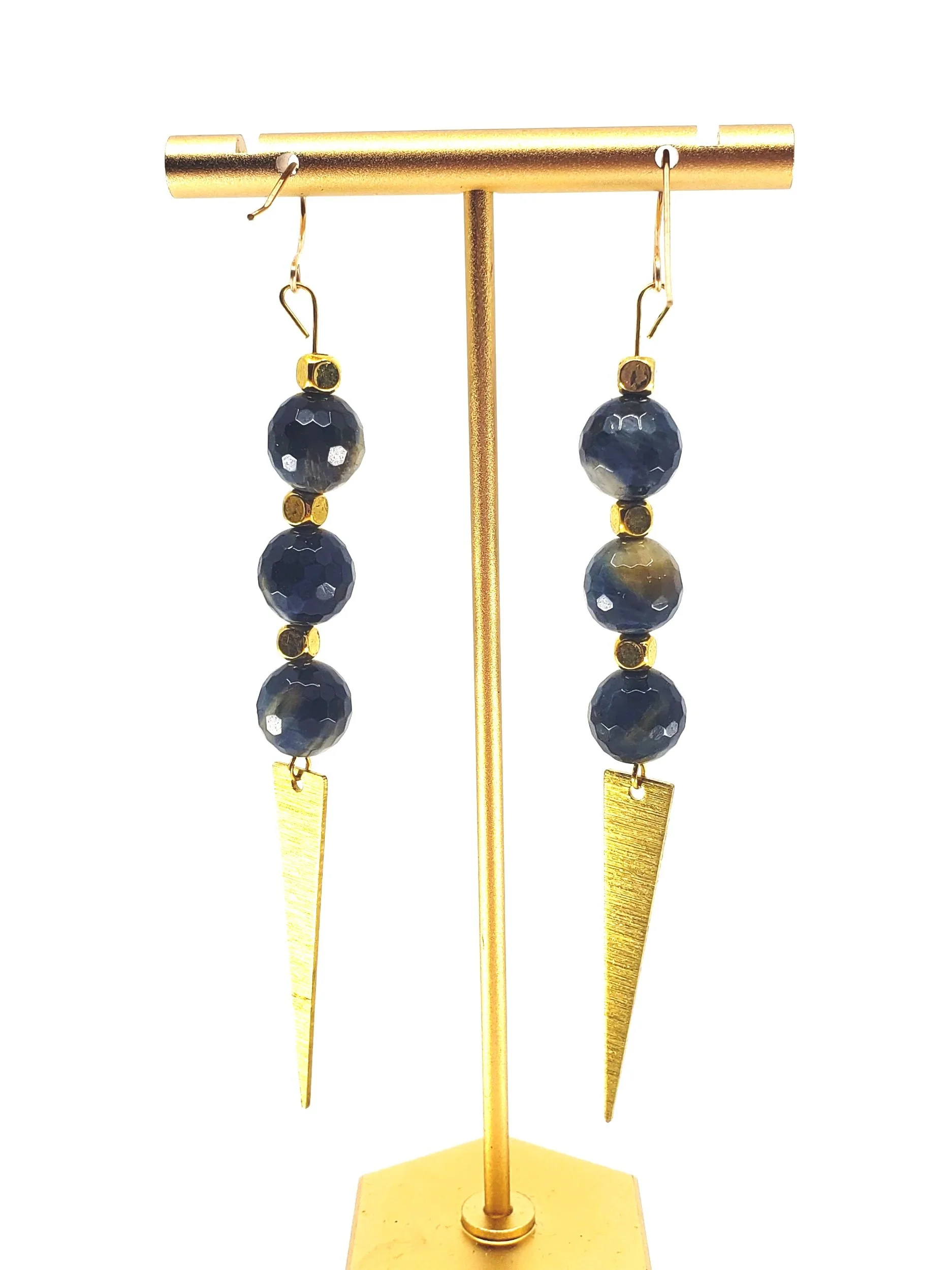The Obsidian Dagger: Gilded Gemstone Statement Dangles