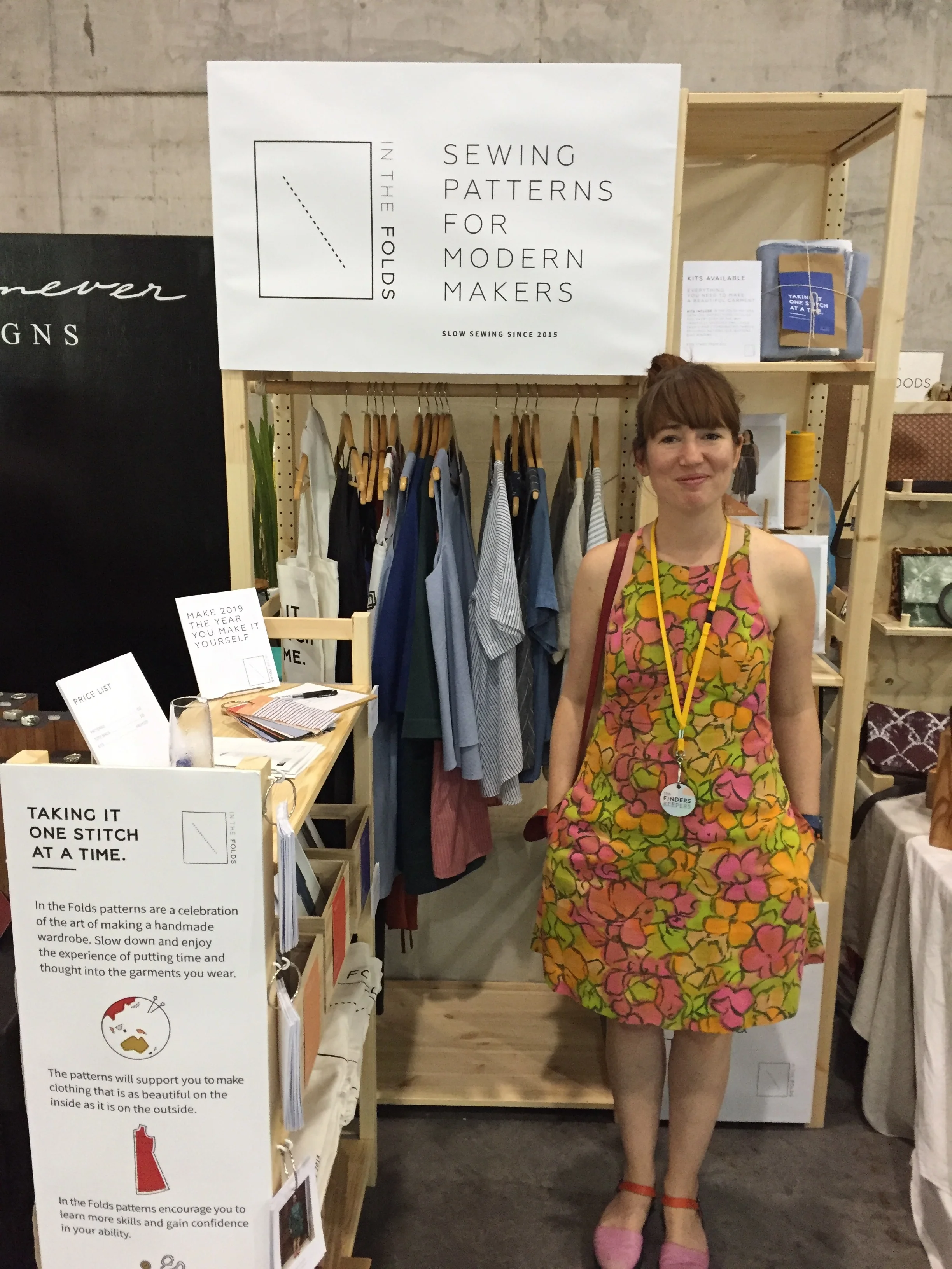 Me at Finders Keepers in Acton dress made from pre-loved vintage fabric.