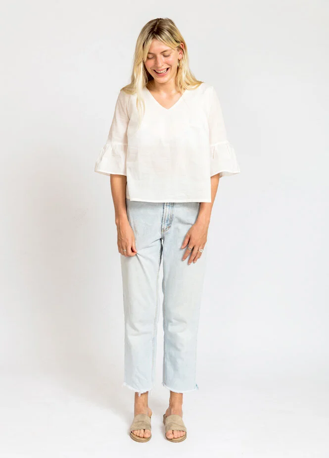 ruffle sleeve short sleeve top