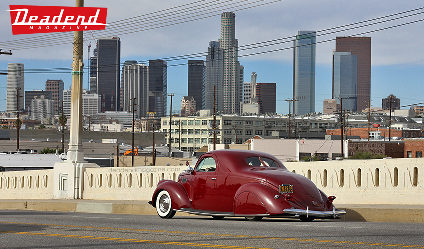 Novelo cruising his Zephyr with DTLA in the background.