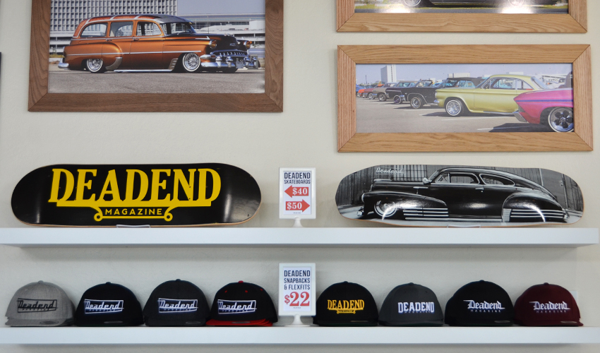 Some of our photography from Japan above our skate decks and some of our snap backs.