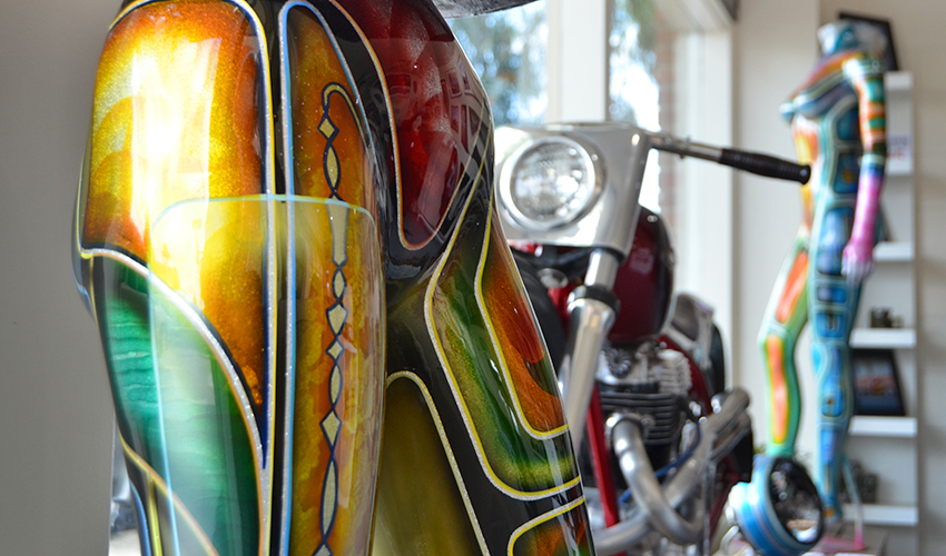 Syrarium painted mannequins and AE Customs' custom built bike on display