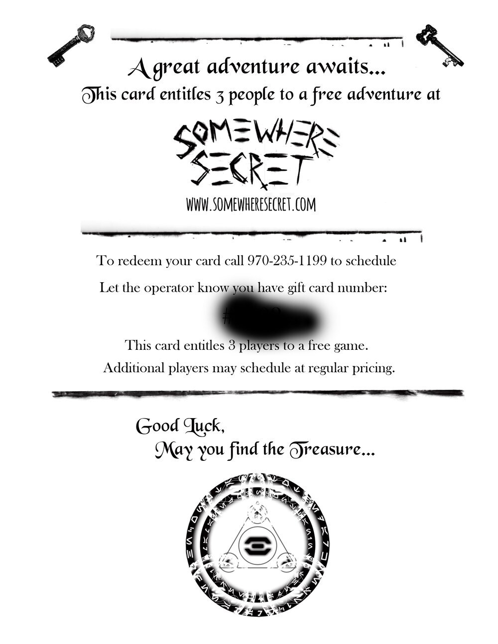 Digital Gift Card - 4 player — Somewhere Secret Escape Room Fort Collins