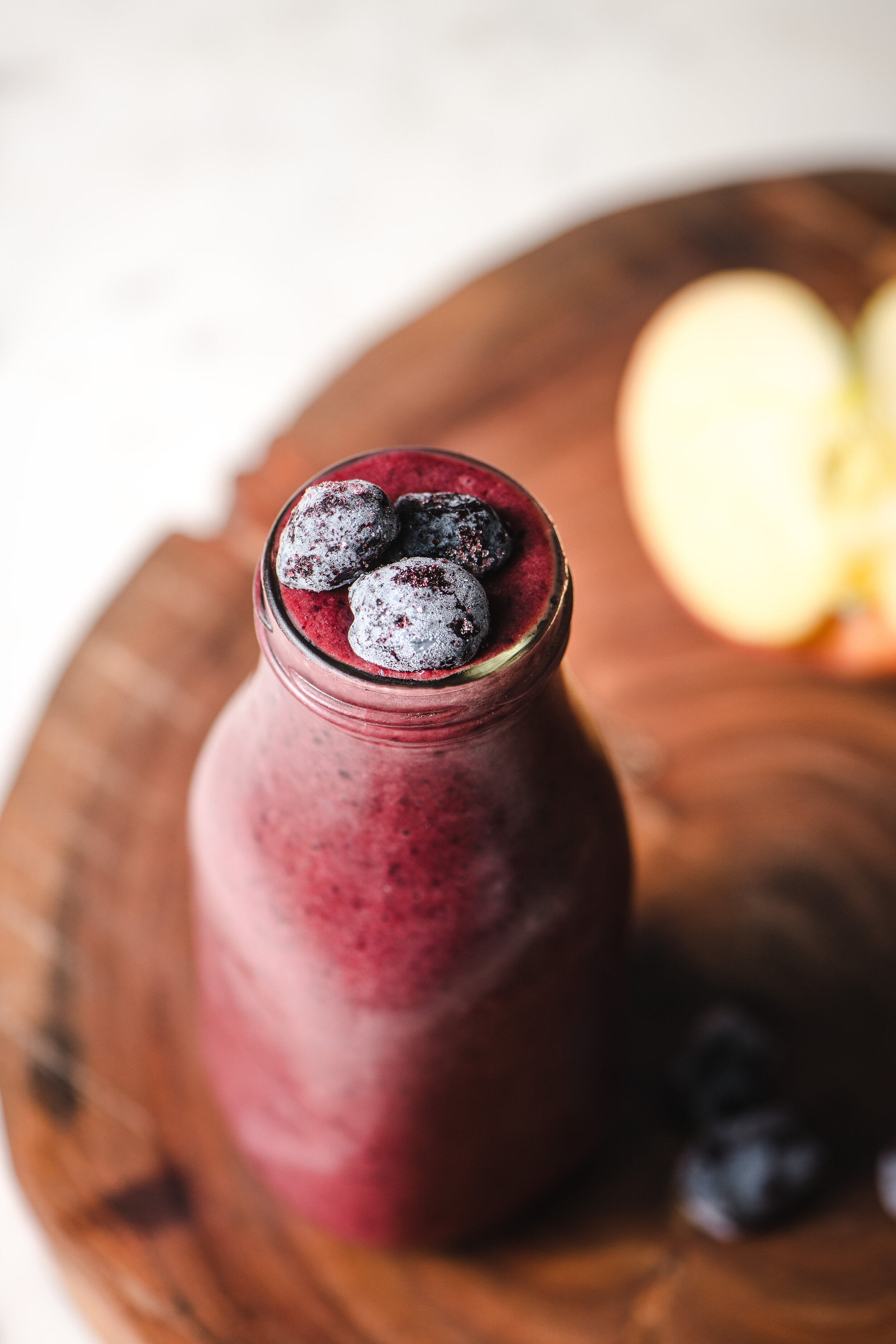  Haskap smoothie close-up garnished with haskap berries 