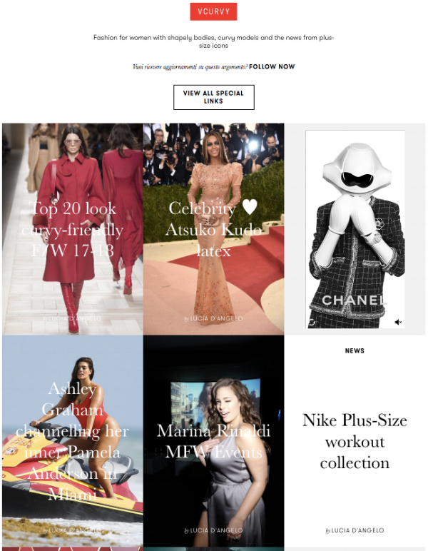 VCurvy, launched in 2011, featured tips and news for the full-figured, and staffed by plus sized bloggers.