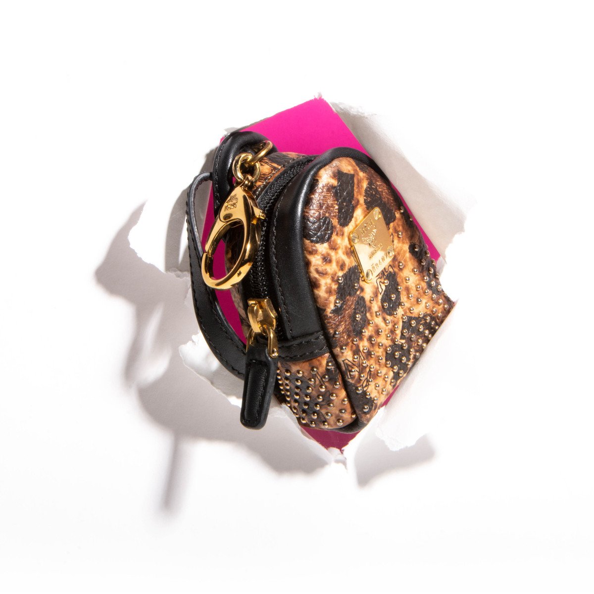 MCM Leopard print backpack keychain