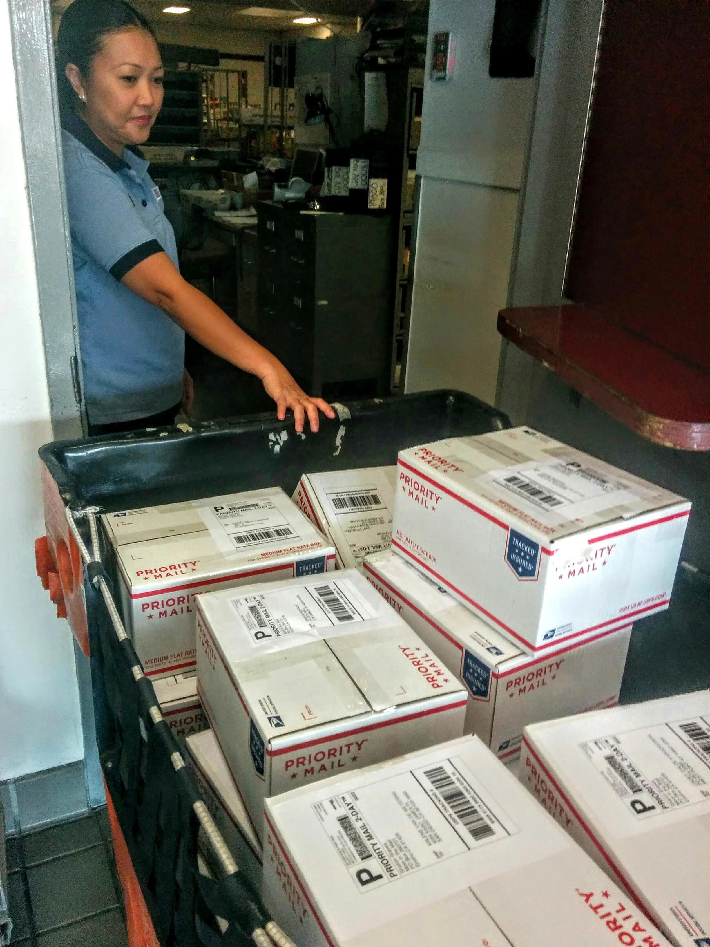 The inaugural batch of boxes departs from Encino. One of us (me) was very excited.