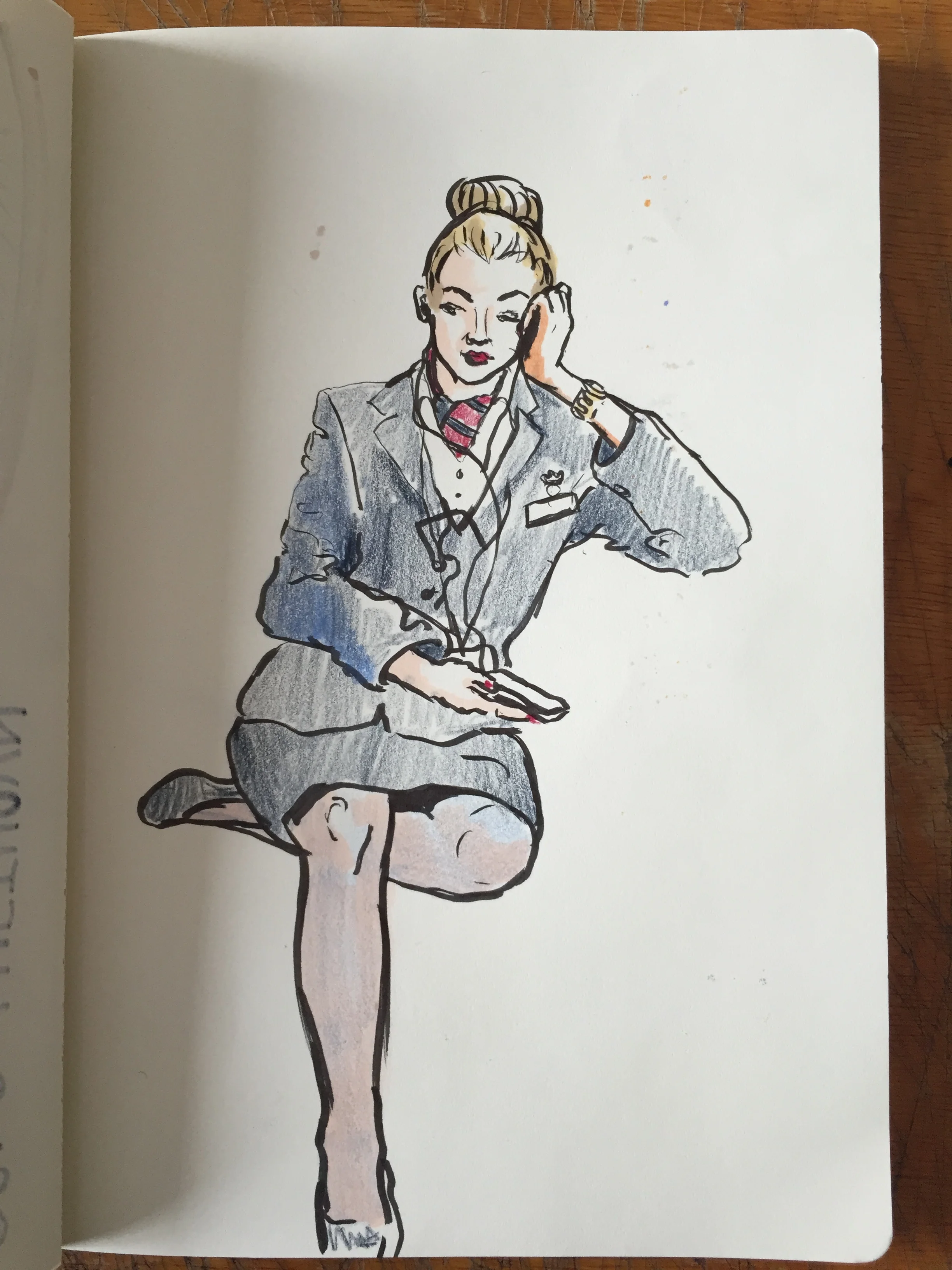 Air Hostess after a flight - London Underground