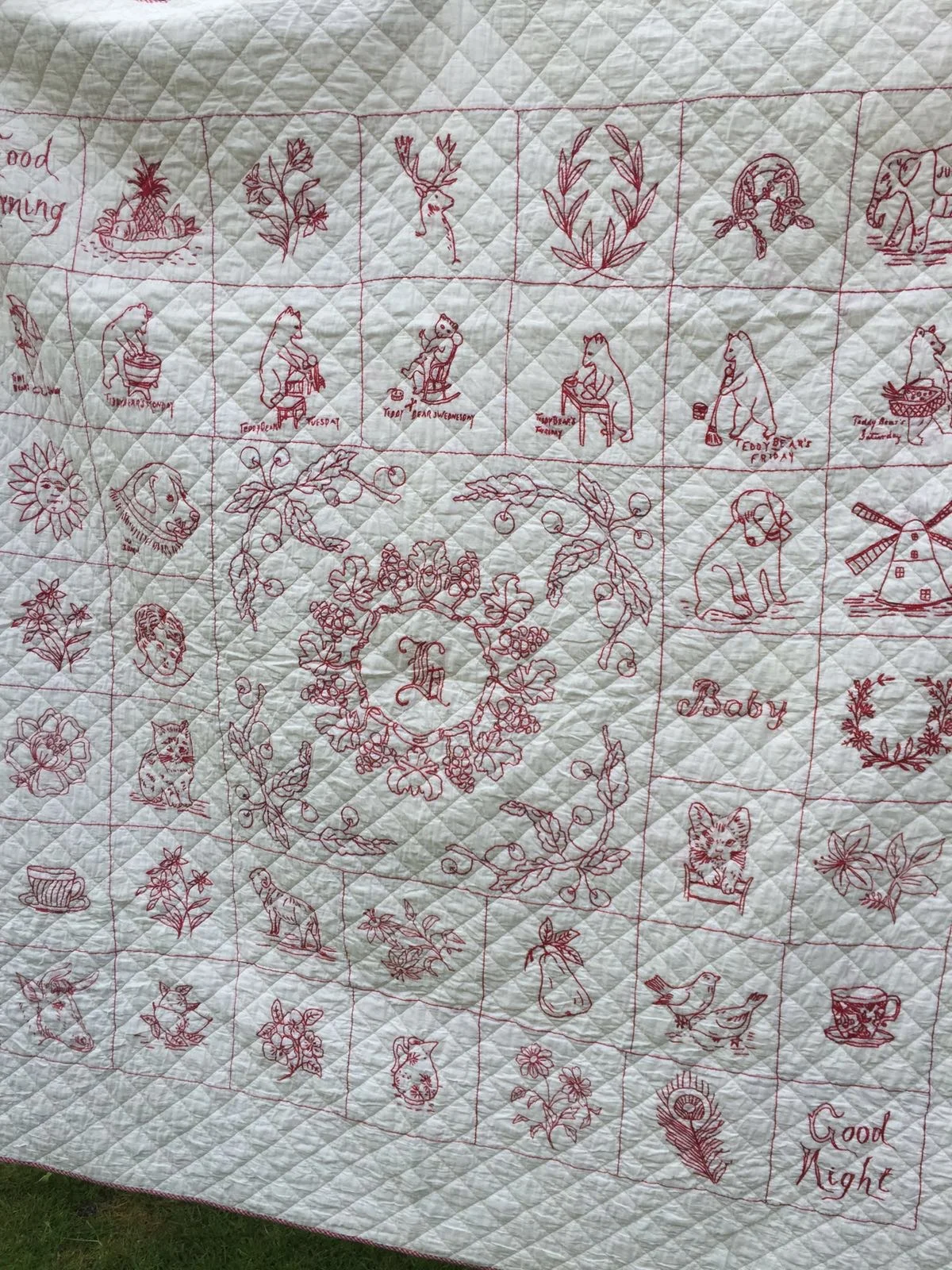 Each month you will receive a 10" block motif delivered digitally direct to your email in box. The motifs are inspired by this American vintage redwork quilt but all will be British themed.
