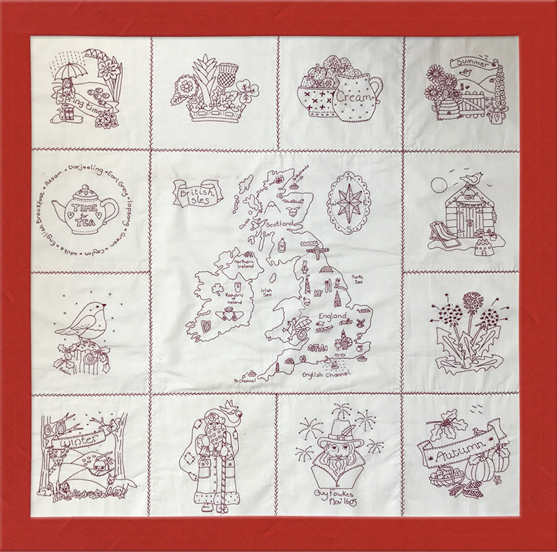 British Isles Redwork Quilt Digital Pattern Pack