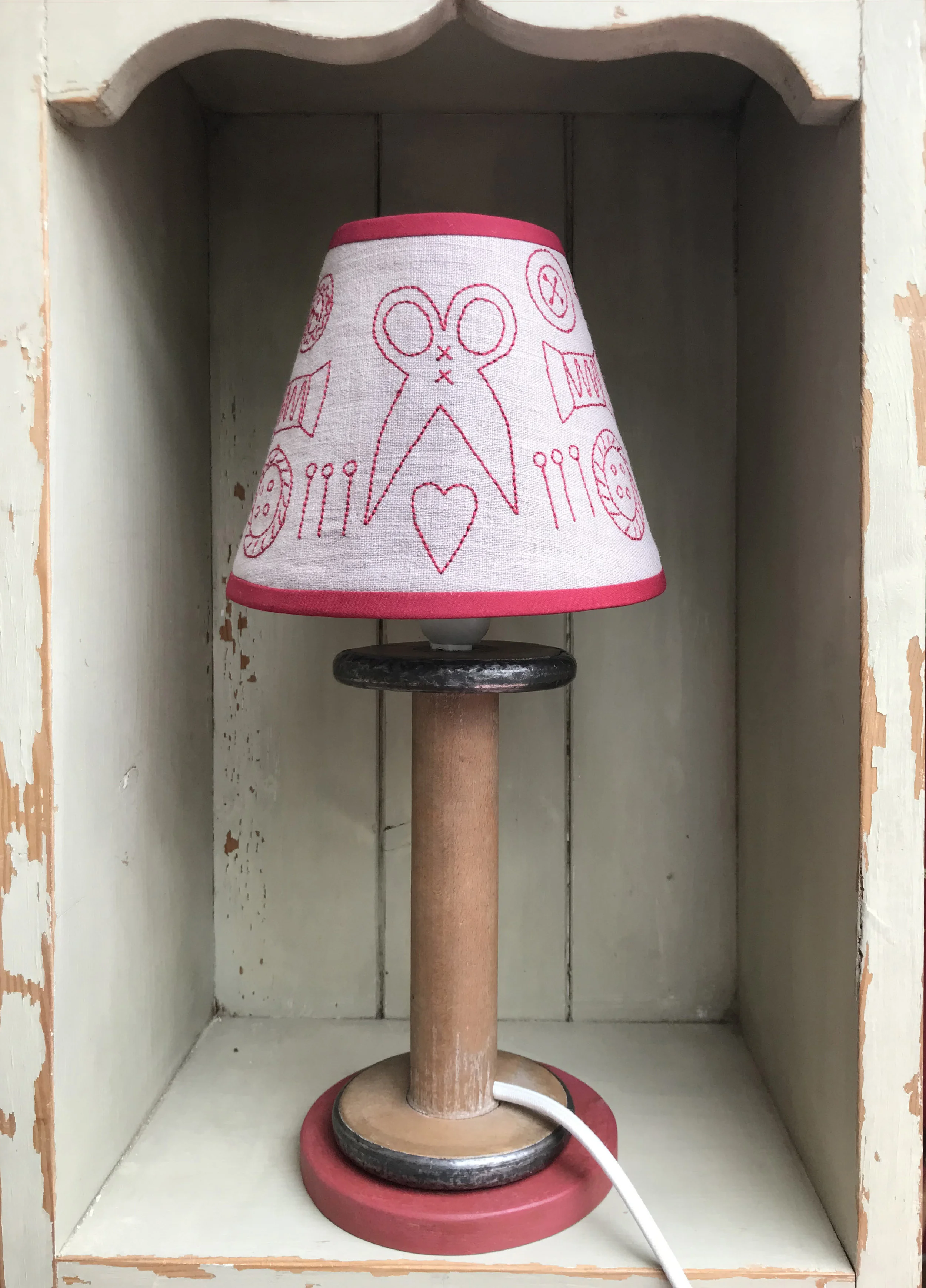 These unique lamp stands are made especially for Dandelion Designs from Antique Spools.