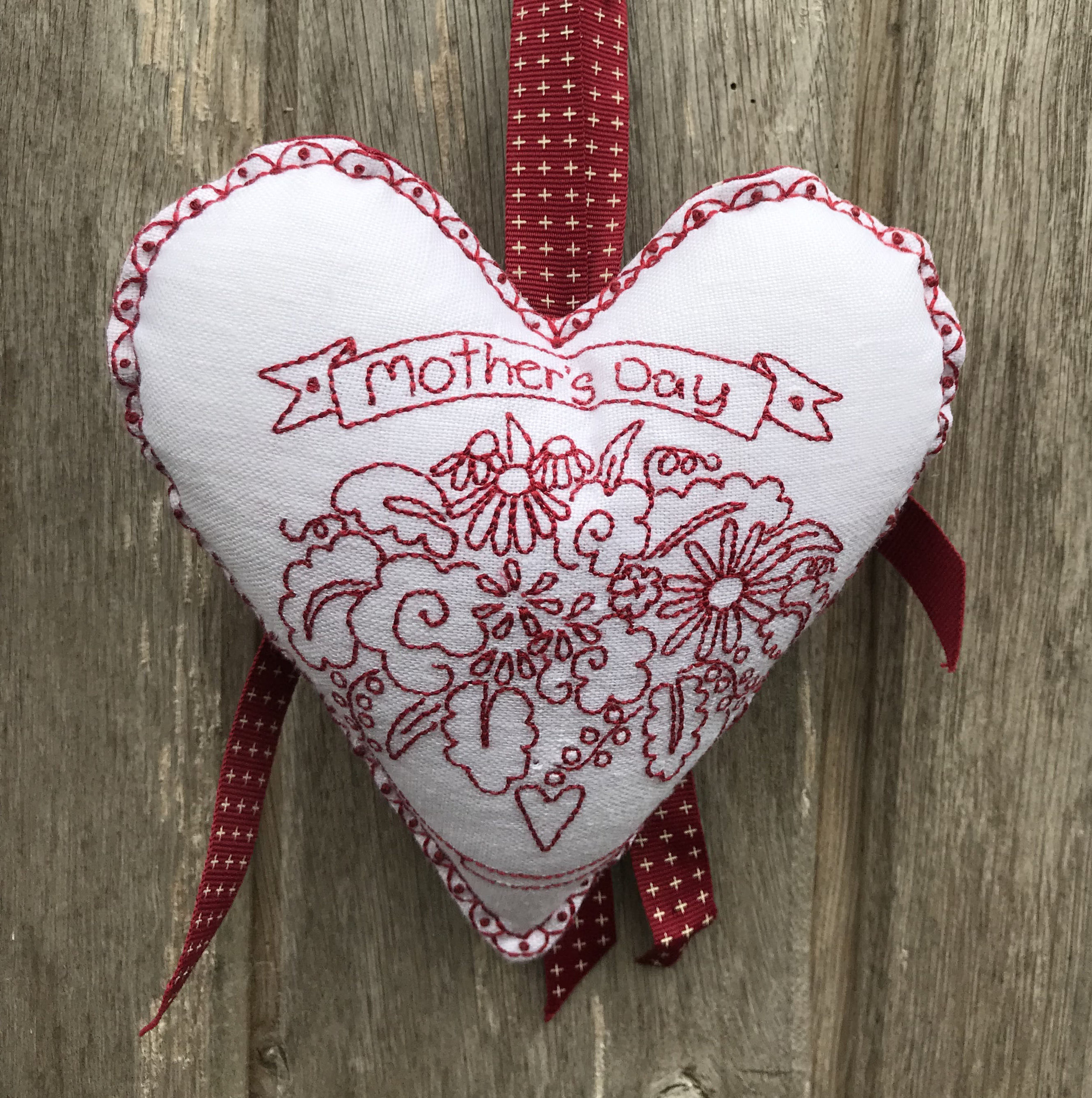 Mother's Day Redwork Hanging Heart Kit