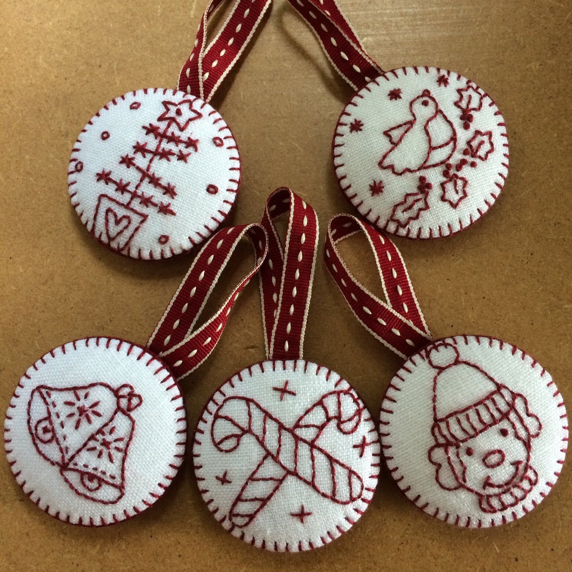 Redwork Christmas Dome Decorations (Candy Cane)
